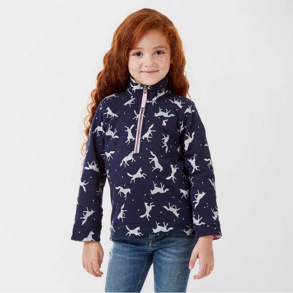 Joules Kids Girl's 1/2 Zip Pullover Sweatshirt with Sherpa Trim - size 9/10